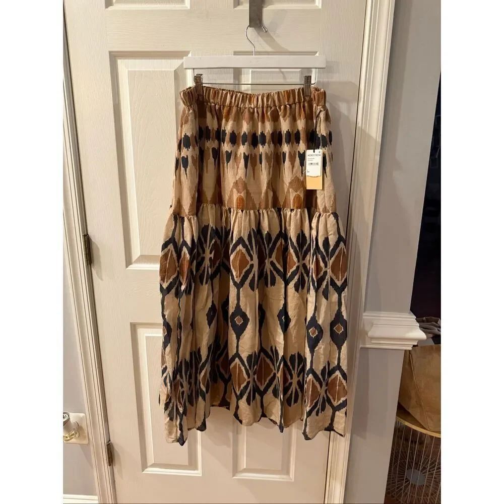 Halogen Earth Tones Tribal Print Maxi Skirt sz L NWT